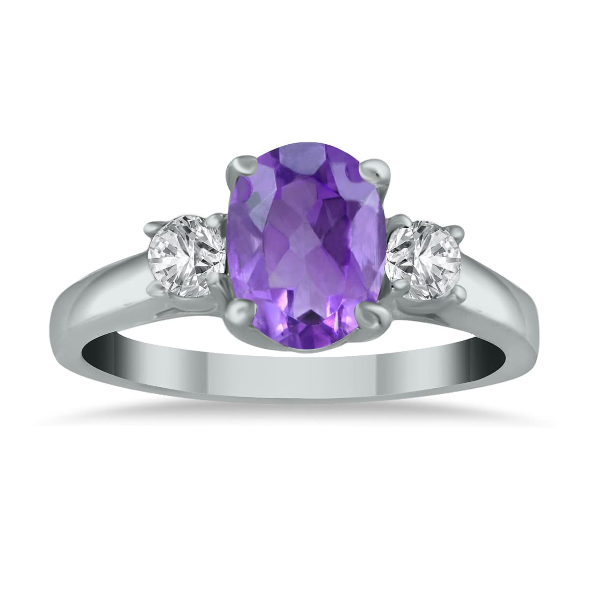 Amethyst and Diamond Three Stone Ring 14K White Gold