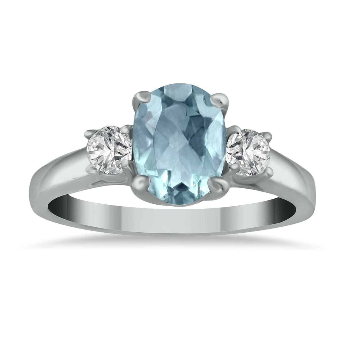 Aquamarine and Diamond Three Stone Ring 14K White Gold