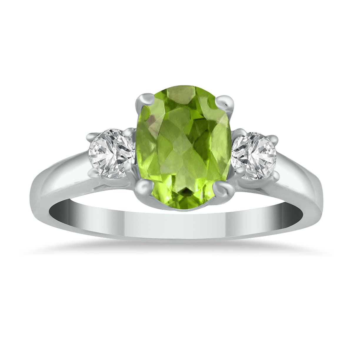 Peridot and Diamond Three Stone Ring 14K White Gold