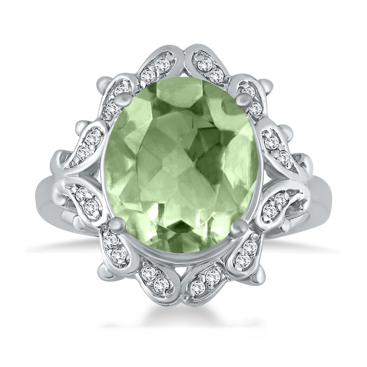 Green Amethyst and Diamond Ring in 10K White Gold