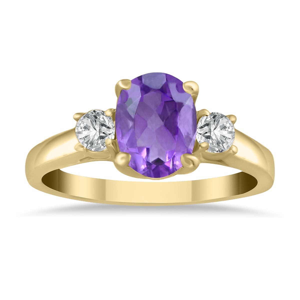 Amethyst and Diamond Three Stone Ring 14K Yellow Gold