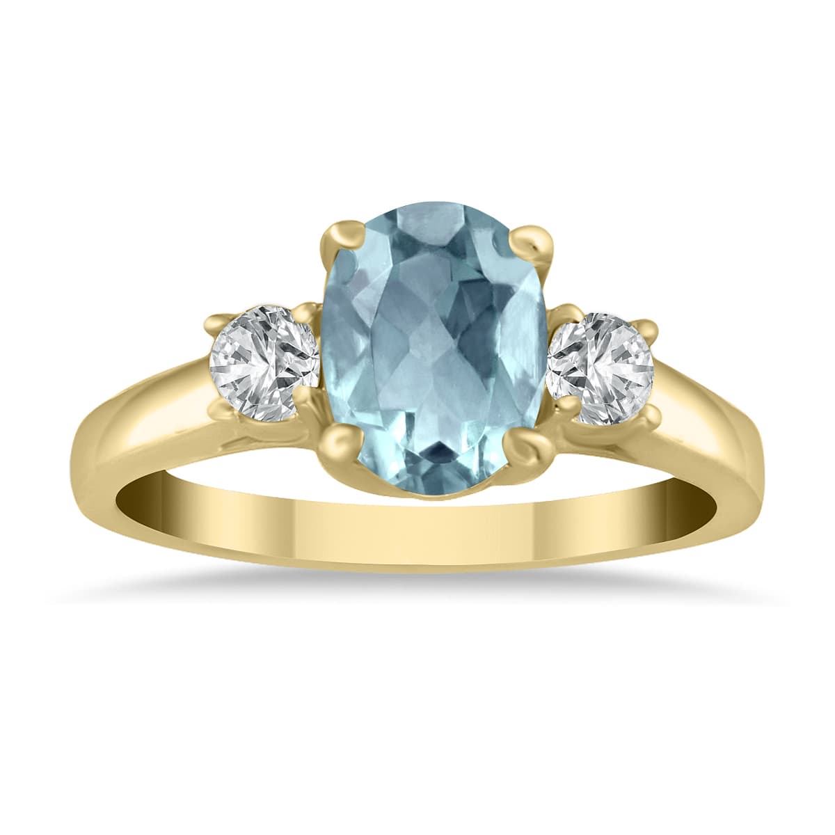 Aquamarine and Diamond Three Stone Ring 14K Yellow Gold