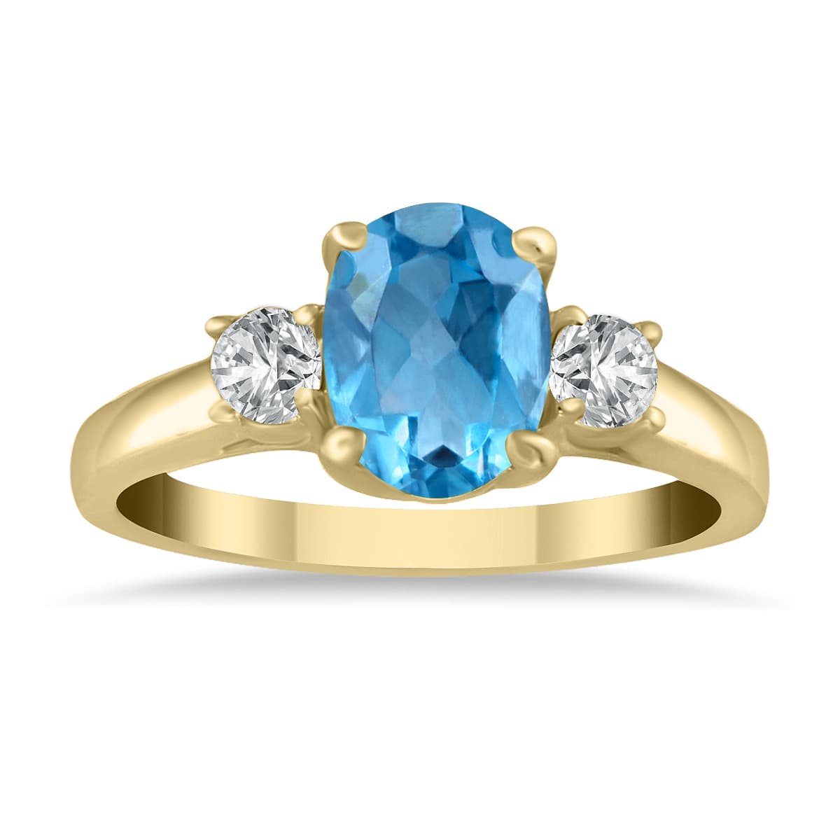 Blue Topaz and Diamond Three Stone Ring 14K Yellow Gold