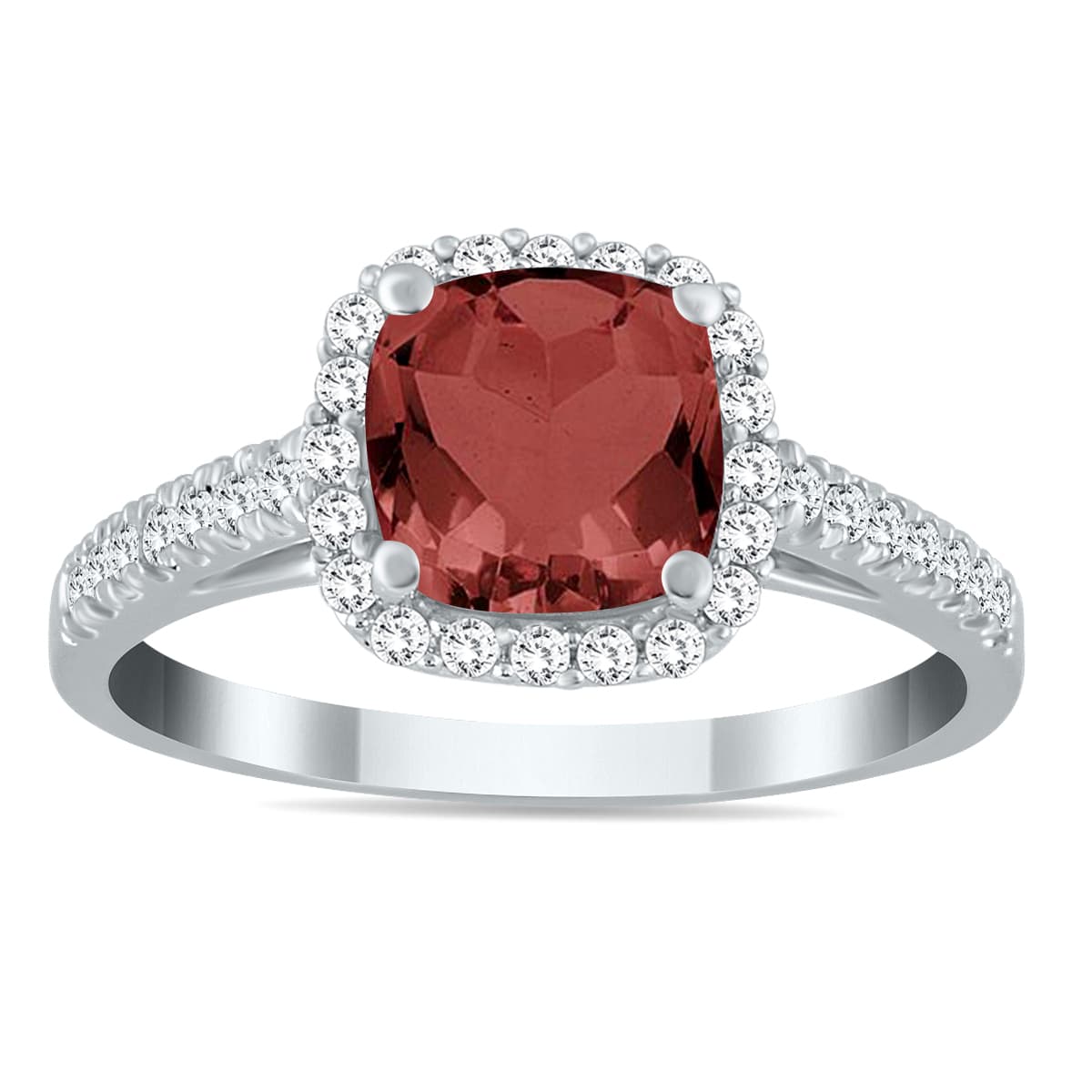 Garnet and Diamond Ring in 10K White Gold