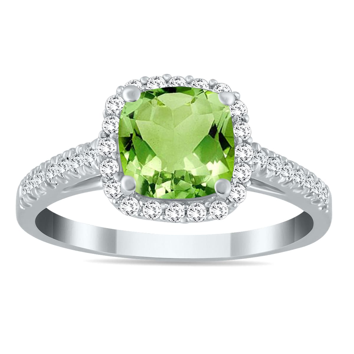Peridot and Diamond Ring in 10K White Gold