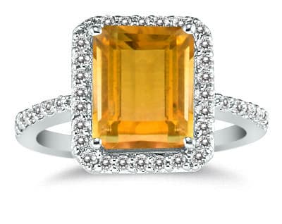 Citrine and Diamond Halo Cocktail Ring in 14K White Gold