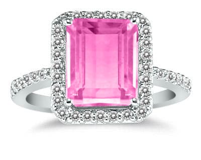 Pink Topaz and Diamond Halo Cocktail Ring in 14K White Gold
