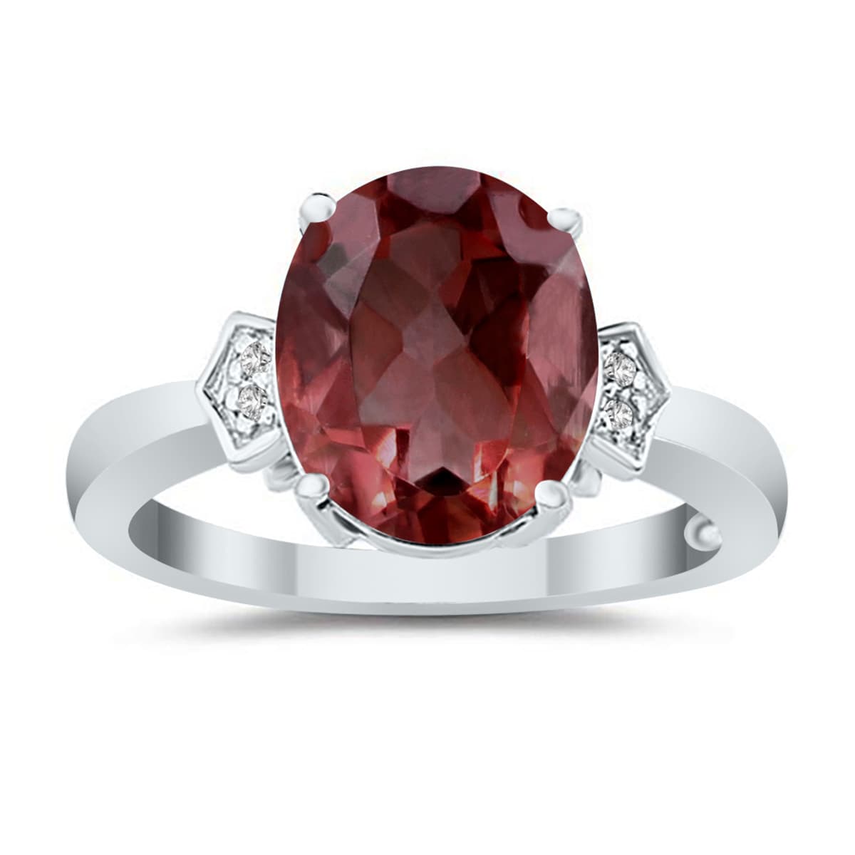 Garnet and Diamond Ring in 10k White Gold