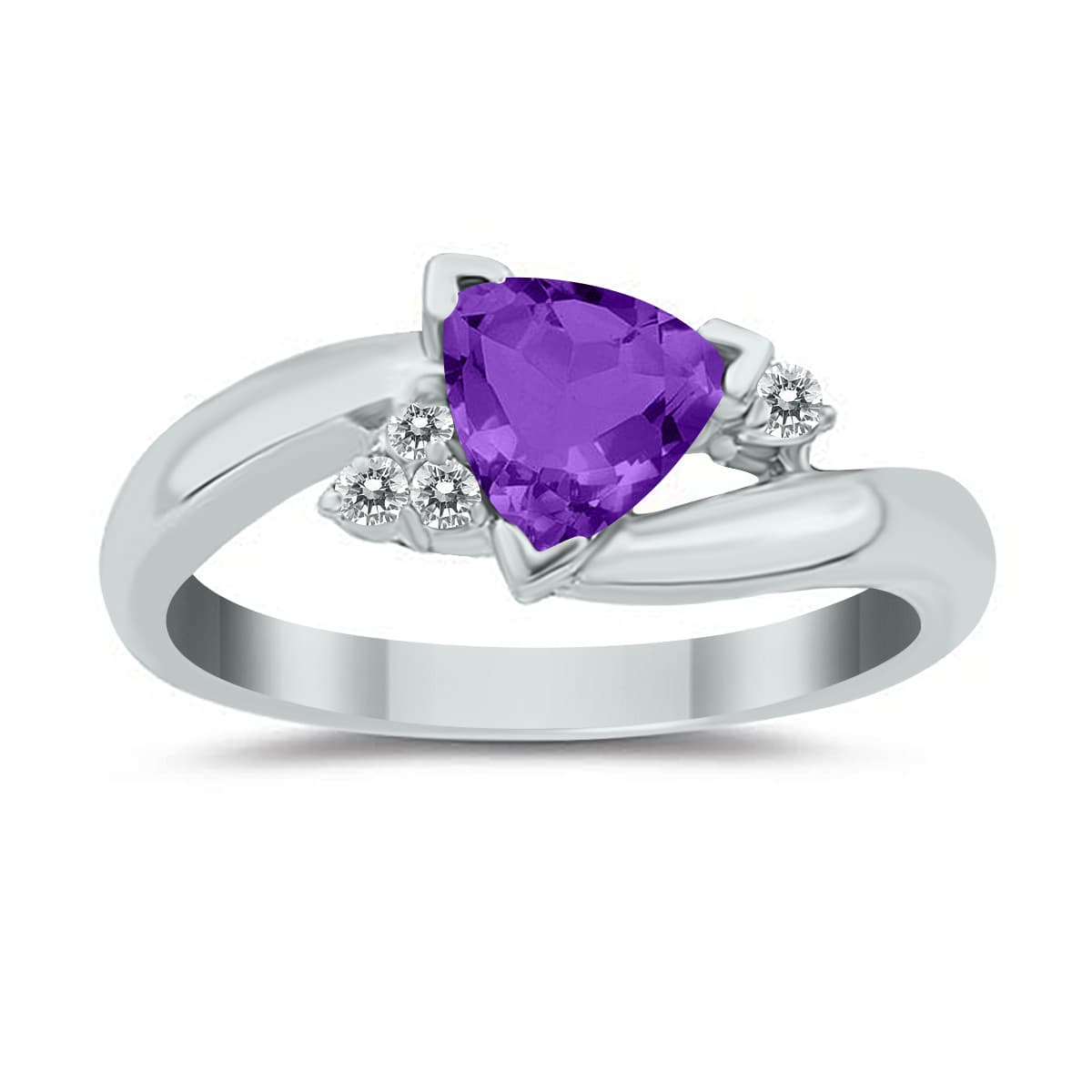 Trillion Cut Amethyst and Diamond Ring in 14K White Gold
