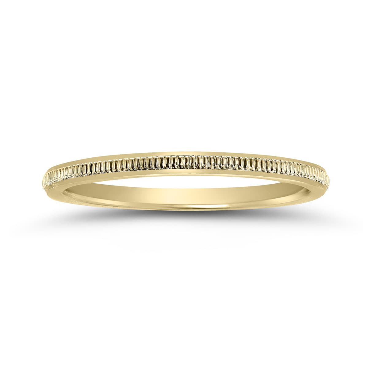 1MM Thin Hand-Squeezed Milgrain Wedding Band in 14K Yellow Gold
