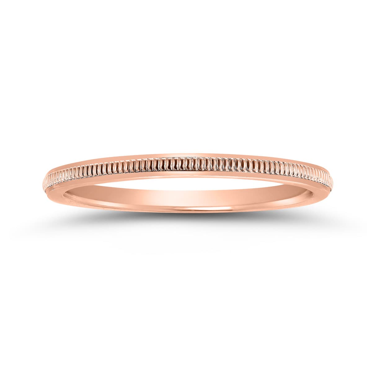 1MM Thin Hand-Squeezed Milgrain Wedding Band in 14K Rose Gold