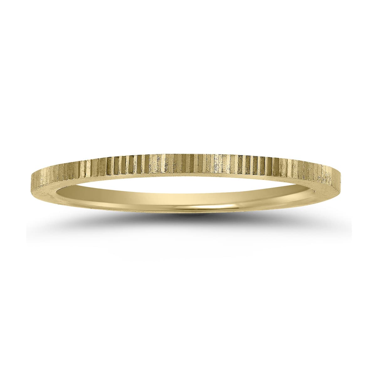 Thin 1MM Hand Cut Ridged Design Wedding Band in 14K Yellow Gold